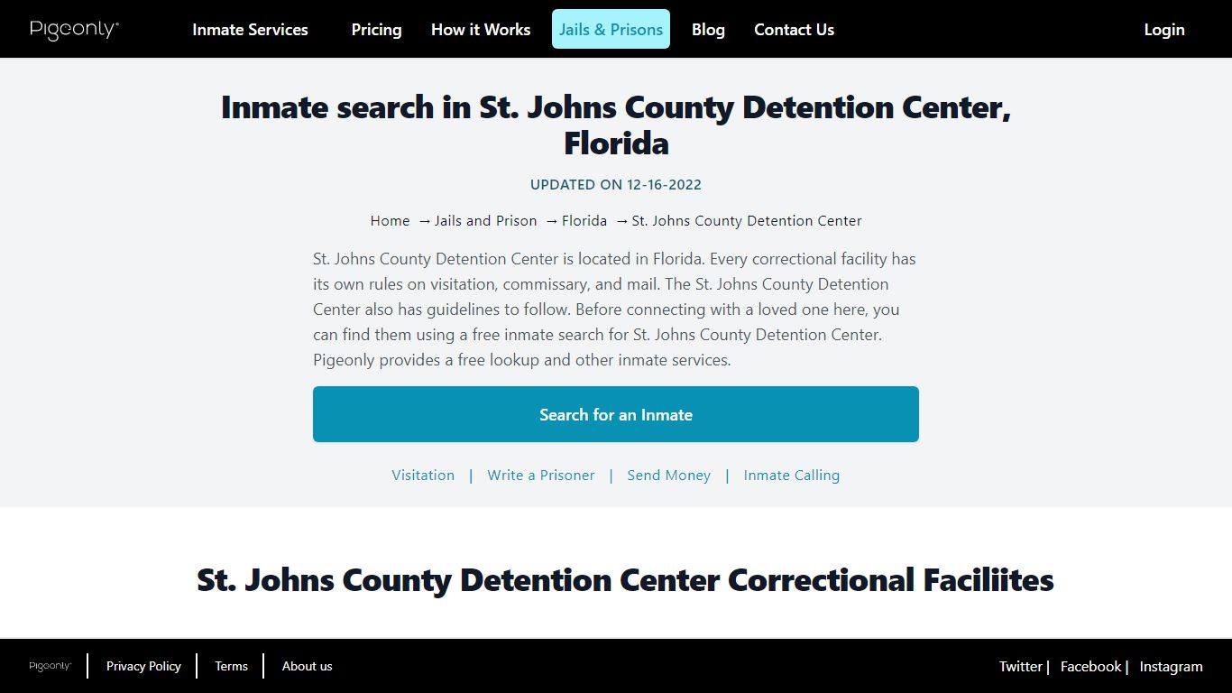 Inmate search in St. Johns County Detention Center, Florida